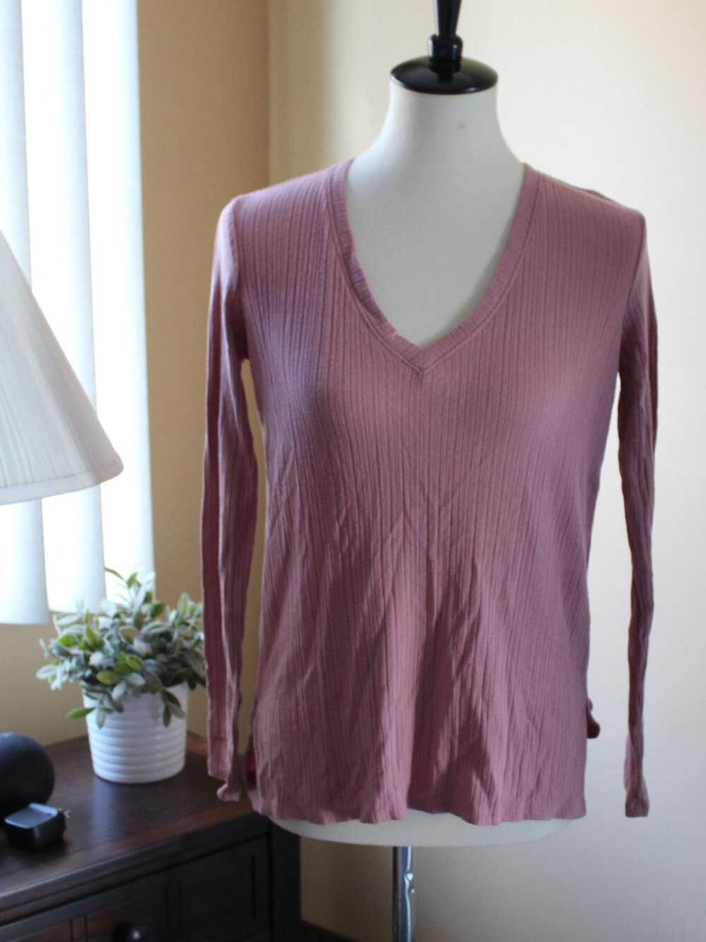 Forever 21 Ribbed Long Sleeve Pink Top - Size Small